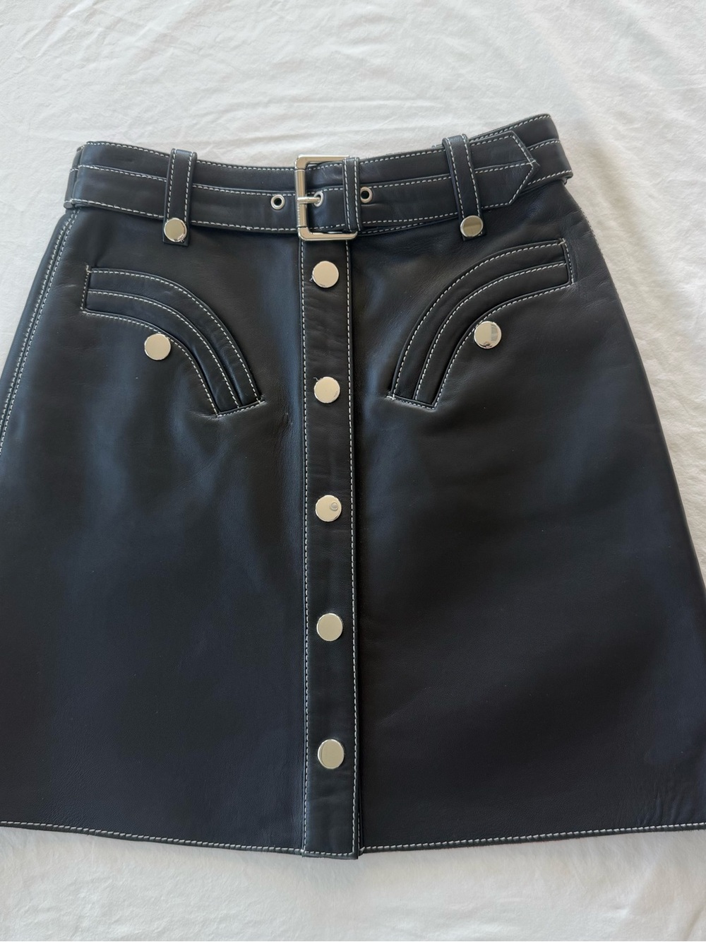 Maje Janaille Belted Leather Mini Skirt In Black
